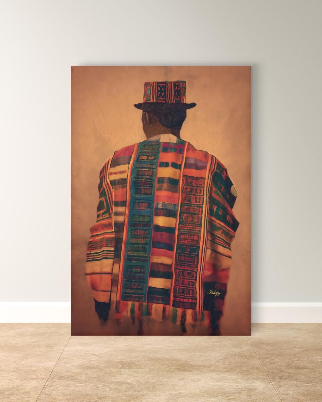 Panamanian Man Wall Art, Indigenous Latin American Portrait Print, Cultural Textile Canvas, Boho Ethnic Home Decor, Vibrant Heritage Artwork