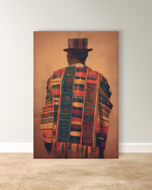 Panamanian Man Wall Art, Indigenous Latin American Portrait Print, Cultural Textile Canvas, Boho Ethnic Home Decor, Vibrant Heritage Artwork