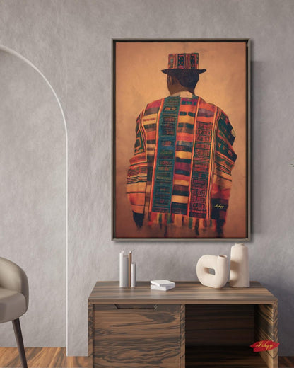 Panamanian Man Wall Art, Indigenous Latin American Portrait Print, Cultural Textile Canvas, Boho Ethnic Home Decor, Vibrant Heritage Artwork