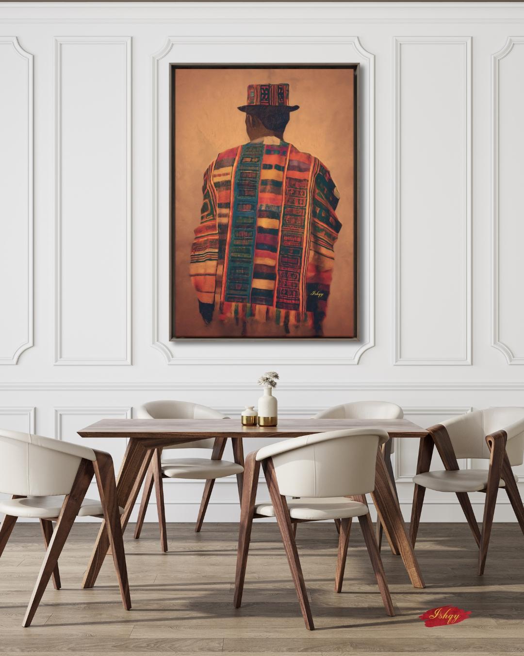 Panamanian Man Wall Art, Indigenous Latin American Portrait Print, Cultural Textile Canvas, Boho Ethnic Home Decor, Vibrant Heritage Artwork
