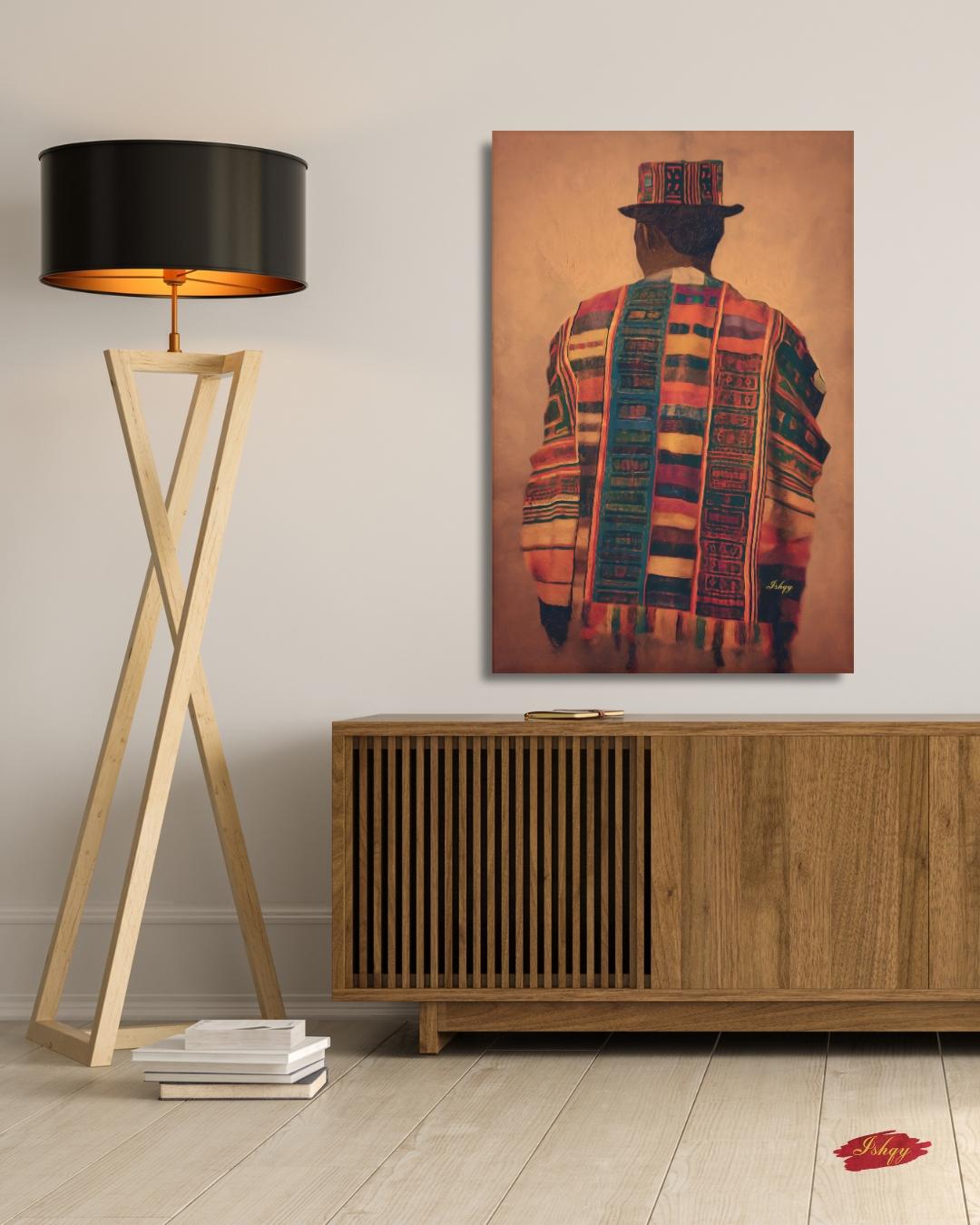 Panamanian Man Wall Art, Indigenous Latin American Portrait Print, Cultural Textile Canvas, Boho Ethnic Home Decor, Vibrant Heritage Artwork