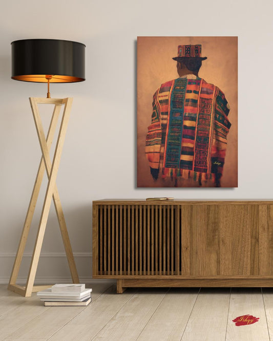 Panamanian Man Wall Art, Indigenous Latin American Portrait Print, Cultural Textile Canvas, Boho Ethnic Home Decor, Vibrant Heritage Artwork