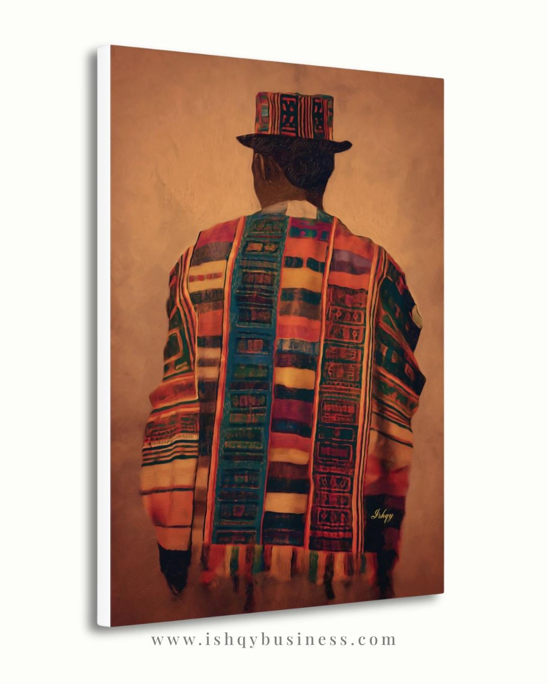 Panamanian Man Wall Art, Indigenous Latin American Portrait Print, Cultural Textile Canvas, Boho Ethnic Home Decor, Vibrant Heritage Artwork