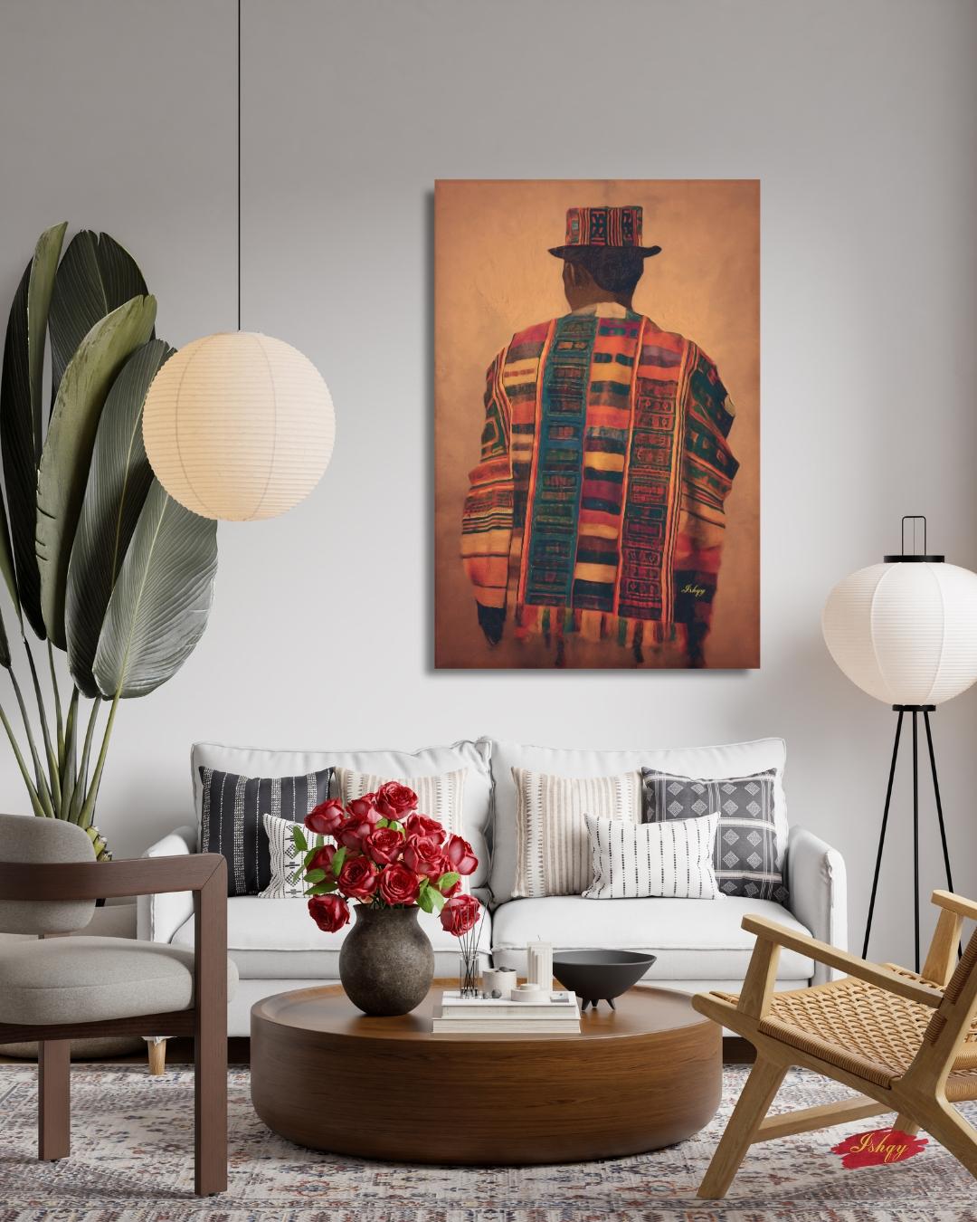Panamanian Man Wall Art, Indigenous Latin American Portrait Print, Cultural Textile Canvas, Boho Ethnic Home Decor, Vibrant Heritage Artwork