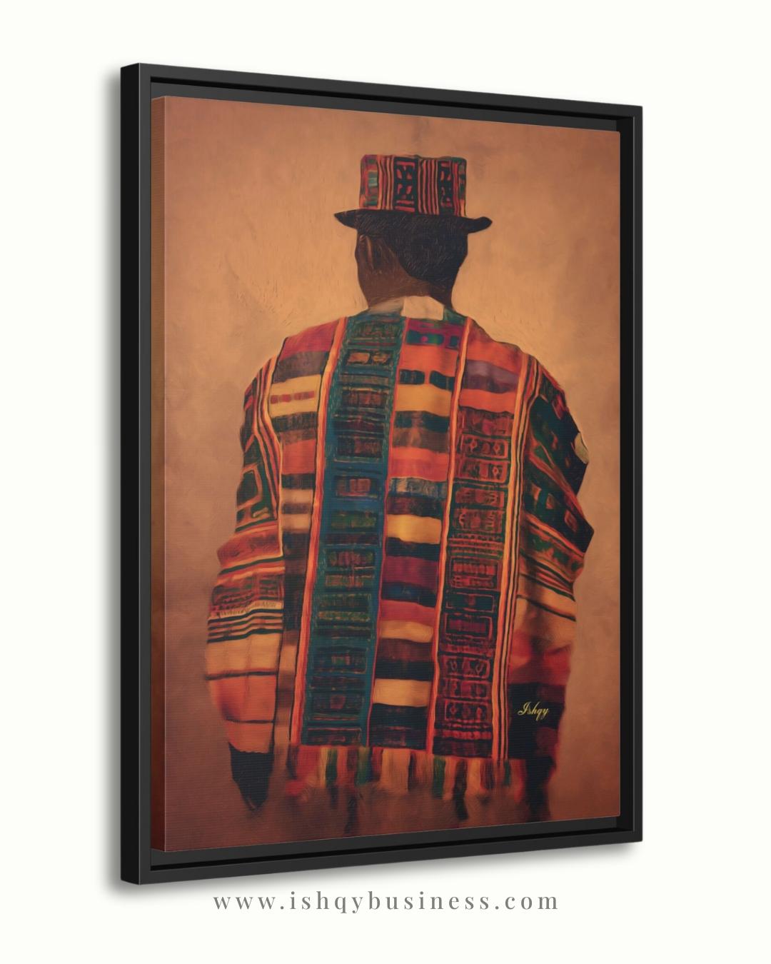 Panamanian Man Wall Art, Indigenous Latin American Portrait Print, Cultural Textile Canvas, Boho Ethnic Home Decor, Vibrant Heritage Artwork