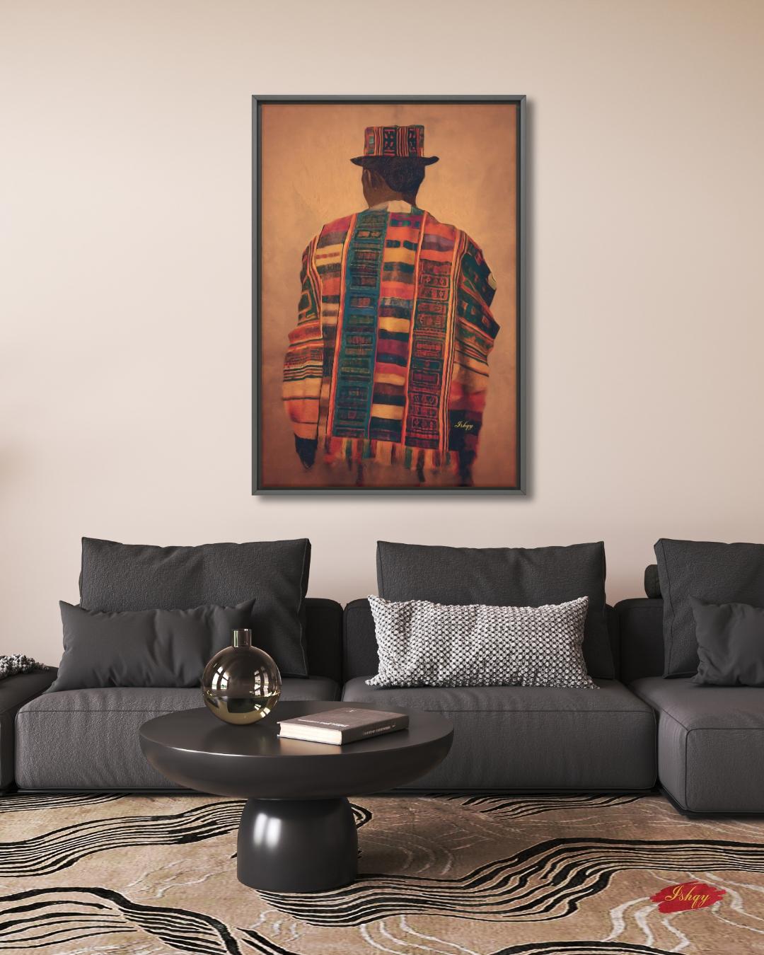 Panamanian Man Wall Art, Indigenous Latin American Portrait Print, Cultural Textile Canvas, Boho Ethnic Home Decor, Vibrant Heritage Artwork