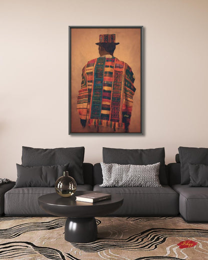 Panamanian Man Wall Art, Indigenous Latin American Portrait Print, Cultural Textile Canvas, Boho Ethnic Home Decor, Vibrant Heritage Artwork