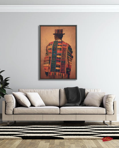 Panamanian Man Wall Art, Indigenous Latin American Portrait Print, Cultural Textile Canvas, Boho Ethnic Home Decor, Vibrant Heritage Artwork
