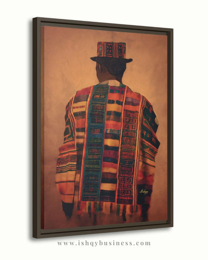 Panamanian Man Wall Art, Indigenous Latin American Portrait Print, Cultural Textile Canvas, Boho Ethnic Home Decor, Vibrant Heritage Artwork