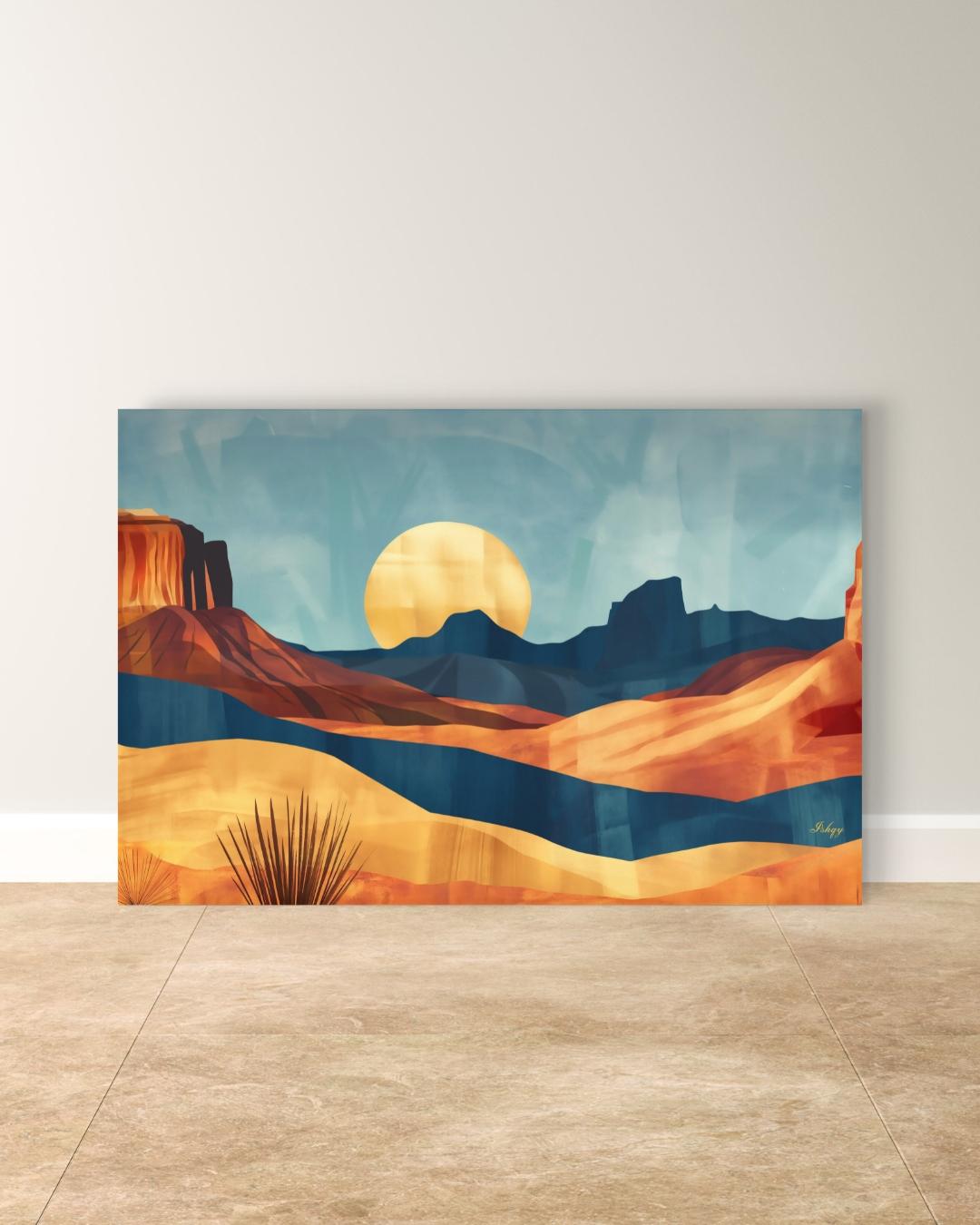 Southwest Desert Landscape Art Print, Monument Valley Sunset Canvas, Western Wall Art Decor, Modern Desert Scene Painting for Home Interiors