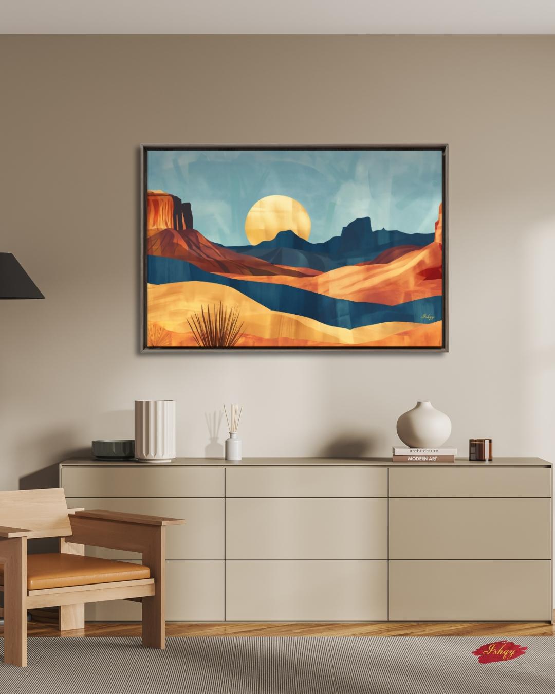 Southwest Desert Landscape Art Print, Monument Valley Sunset Canvas, Western Wall Art Decor, Modern Desert Scene Painting for Home Interiors