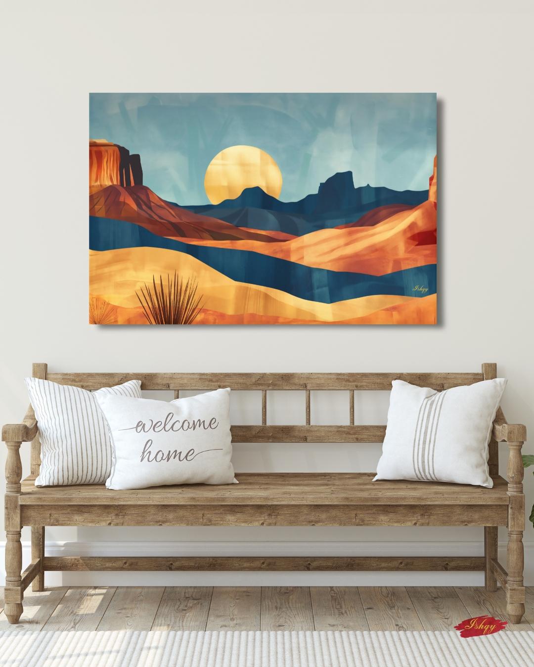 Southwest Desert Landscape Art Print, Monument Valley Sunset Canvas, Western Wall Art Decor, Modern Desert Scene Painting for Home Interiors