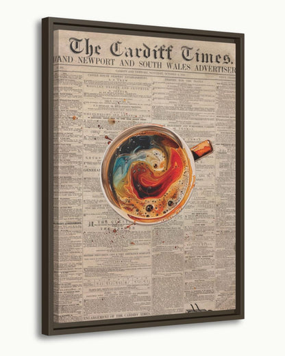 Vintage Coffee Newspaper Art Print Kitchen Wall Decor, Retro Café Canvas, Swirl Latte Artwork, Modern Coffee Bar Decor, Gift for Coffee Lovers