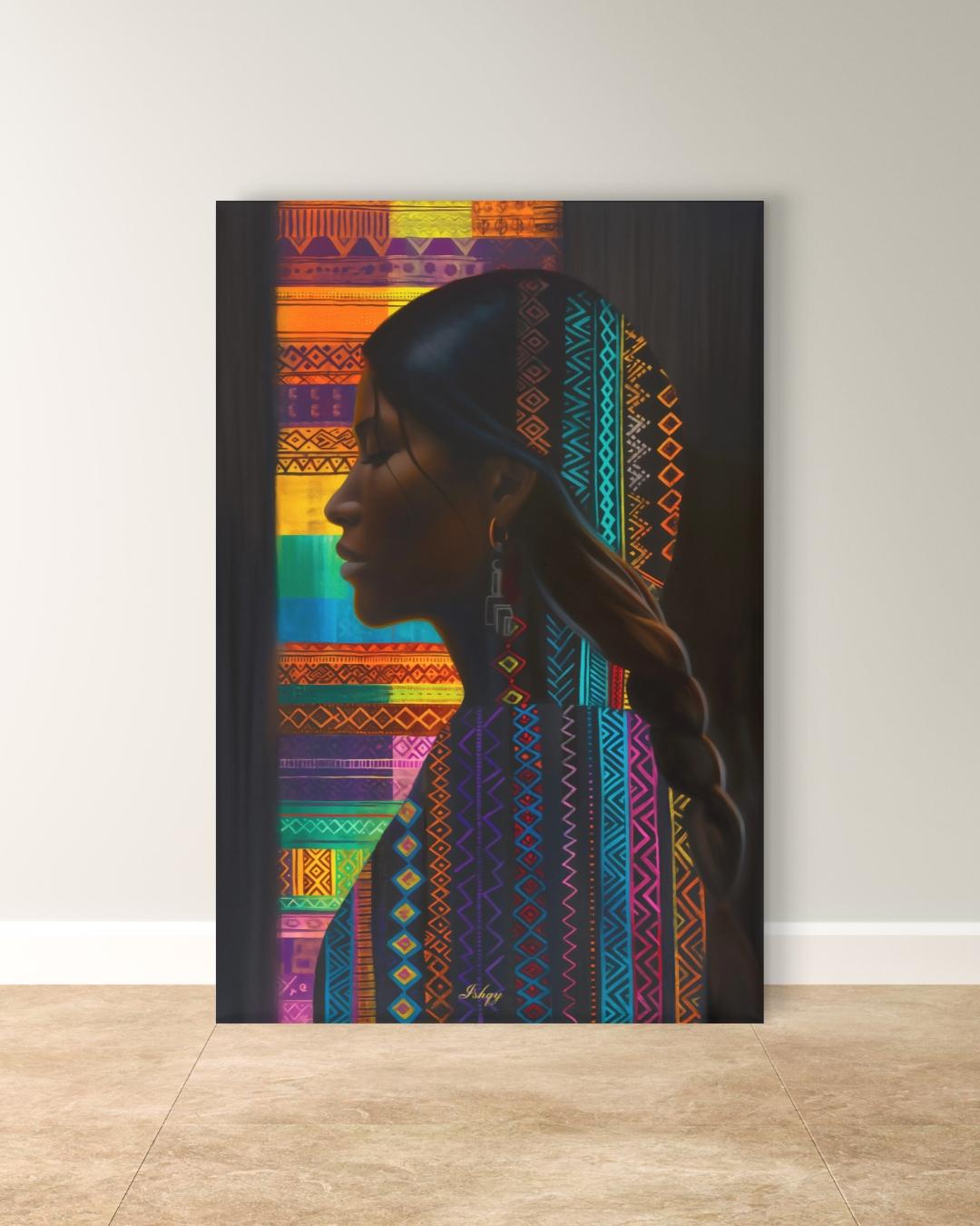 Honduran Woman Wall Art, Indigenous Central American Portrait Print, Colorful Tribal Pattern Canvas, Boho Cultural Decor for Modern Homes
