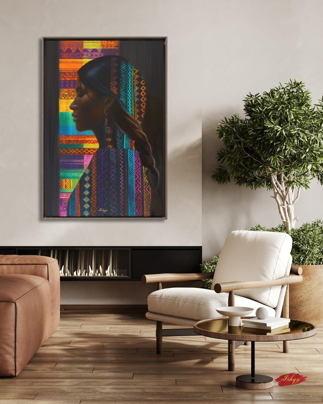 Honduran Woman Wall Art, Indigenous Central American Portrait Print, Colorful Tribal Pattern Canvas, Boho Cultural Decor for Modern Homes