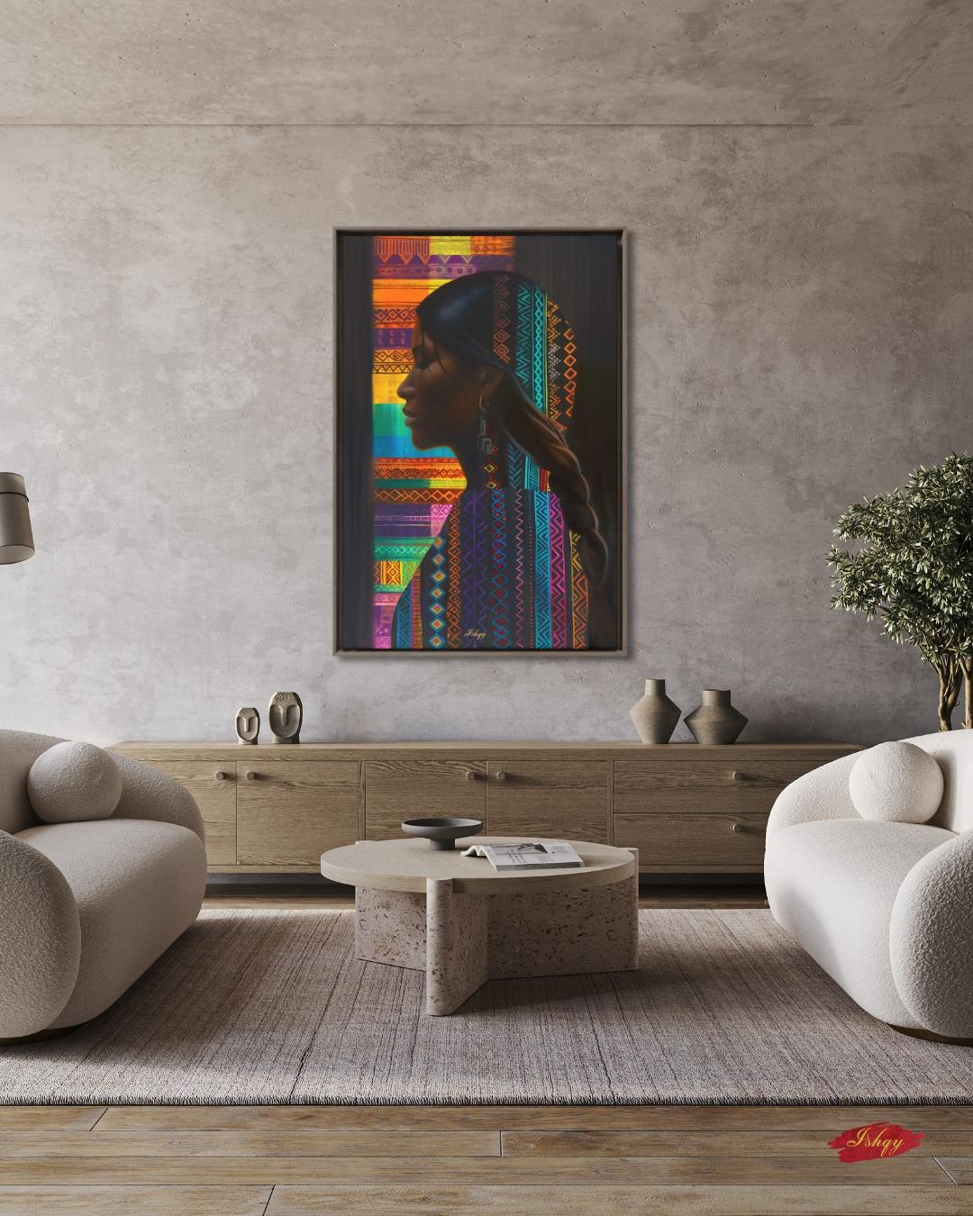 Honduran Woman Wall Art, Indigenous Central American Portrait Print, Colorful Tribal Pattern Canvas, Boho Cultural Decor for Modern Homes