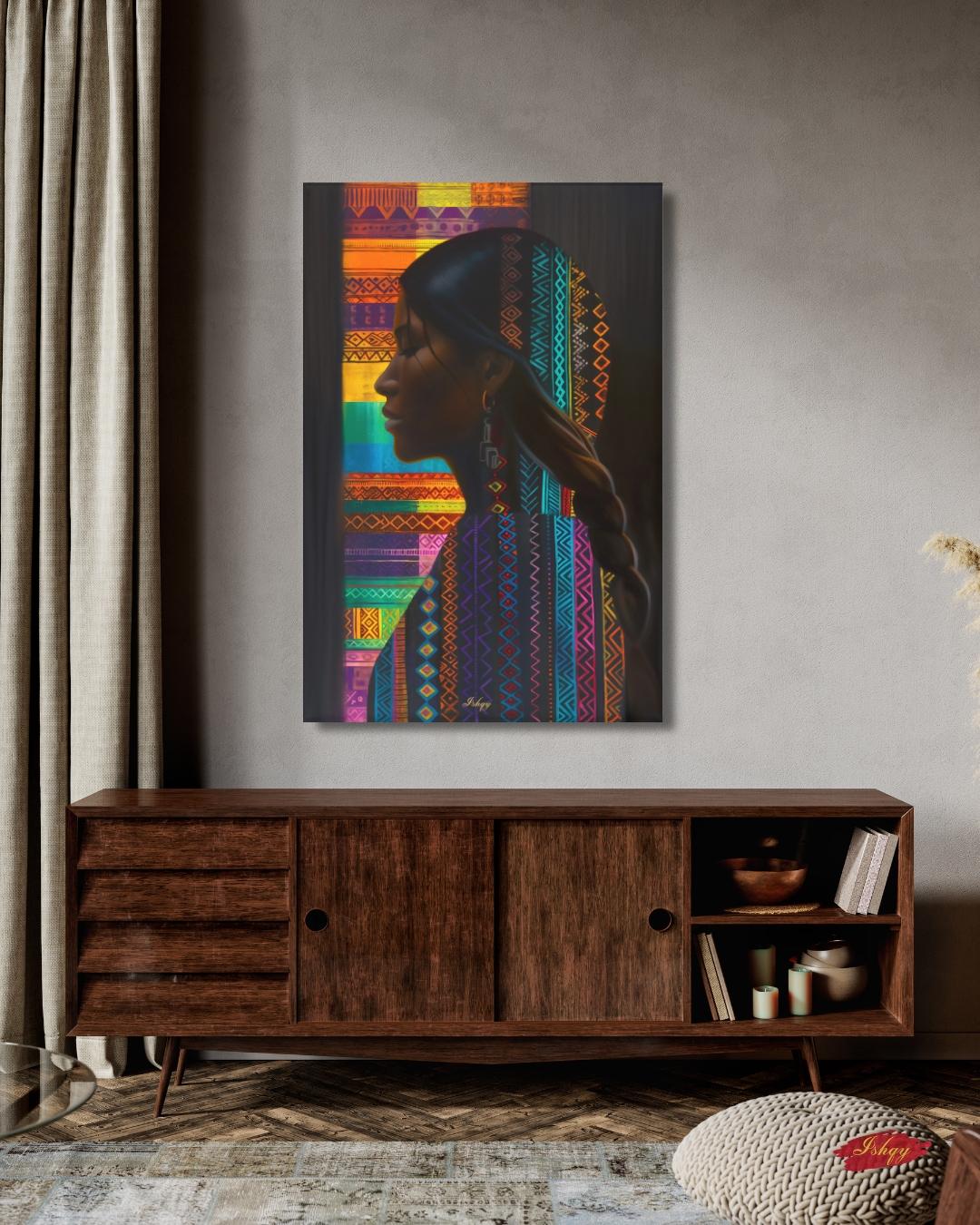 Honduran Woman Wall Art, Indigenous Central American Portrait Print, Colorful Tribal Pattern Canvas, Boho Cultural Decor for Modern Homes