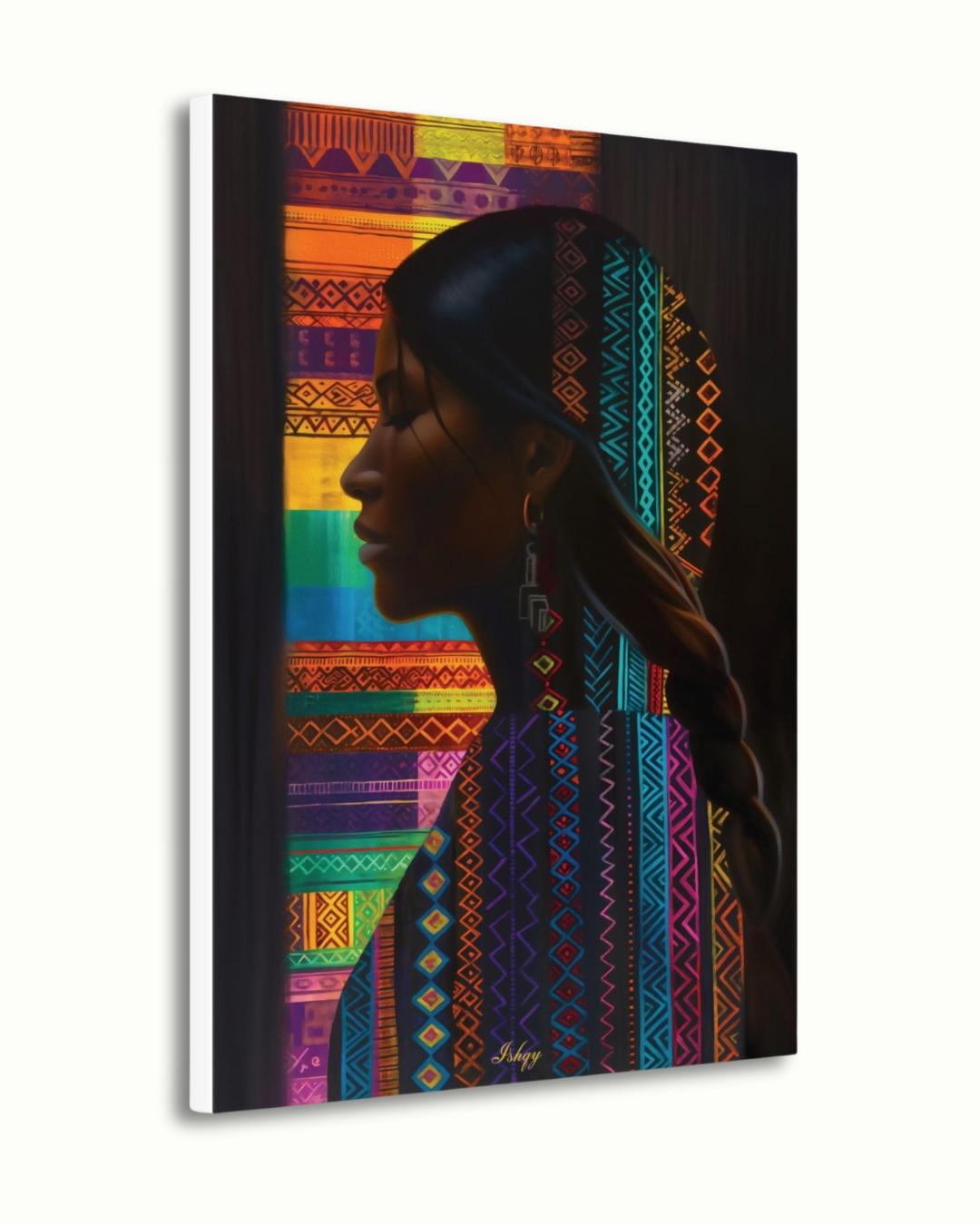 Honduran Woman Wall Art, Indigenous Central American Portrait Print, Colorful Tribal Pattern Canvas, Boho Cultural Decor for Modern Homes