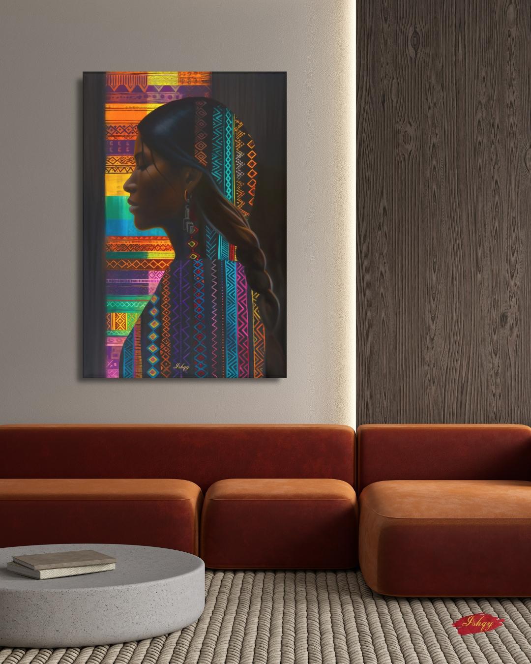 Honduran Woman Wall Art, Indigenous Central American Portrait Print, Colorful Tribal Pattern Canvas, Boho Cultural Decor for Modern Homes