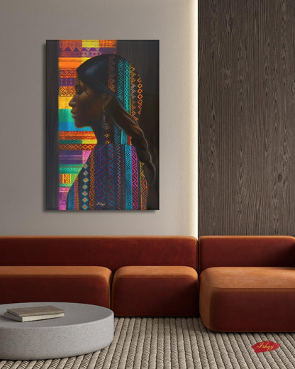 Honduran Woman Wall Art, Indigenous Central American Portrait Print, Colorful Tribal Pattern Canvas, Boho Cultural Decor for Modern Homes