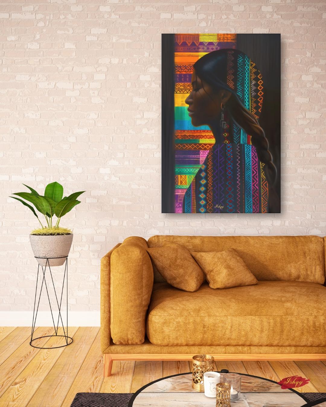 Honduran Woman Wall Art, Indigenous Central American Portrait Print, Colorful Tribal Pattern Canvas, Boho Cultural Decor for Modern Homes