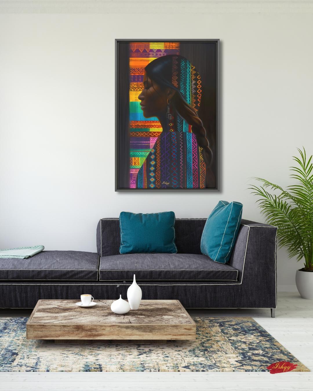 Honduran Woman Wall Art, Indigenous Central American Portrait Print, Colorful Tribal Pattern Canvas, Boho Cultural Decor for Modern Homes