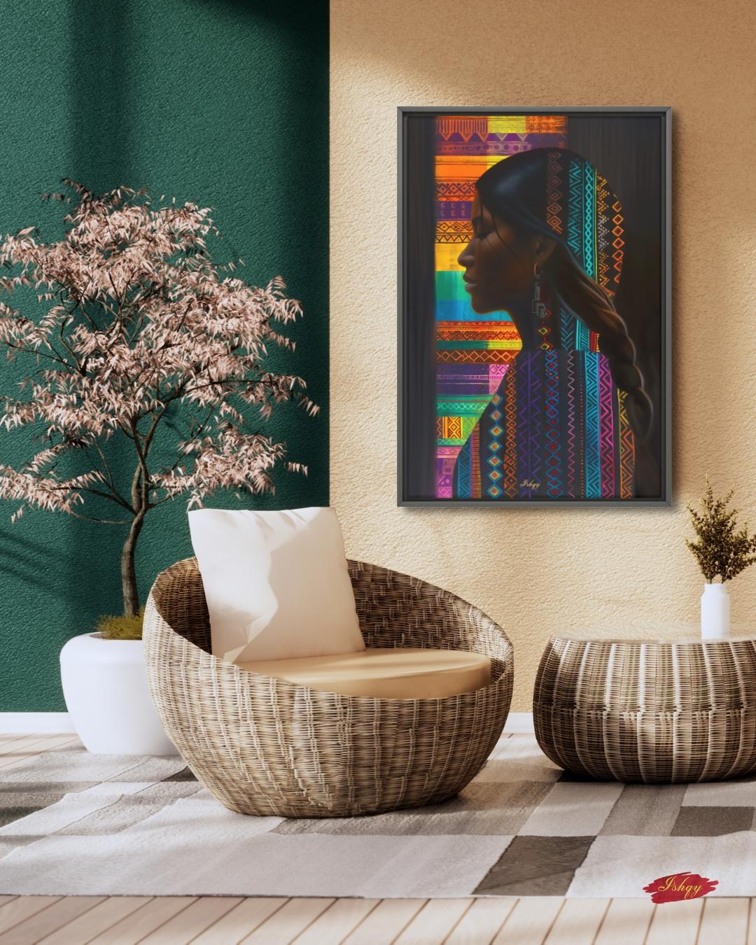 Honduran Woman Wall Art, Indigenous Central American Portrait Print, Colorful Tribal Pattern Canvas, Boho Cultural Decor for Modern Homes