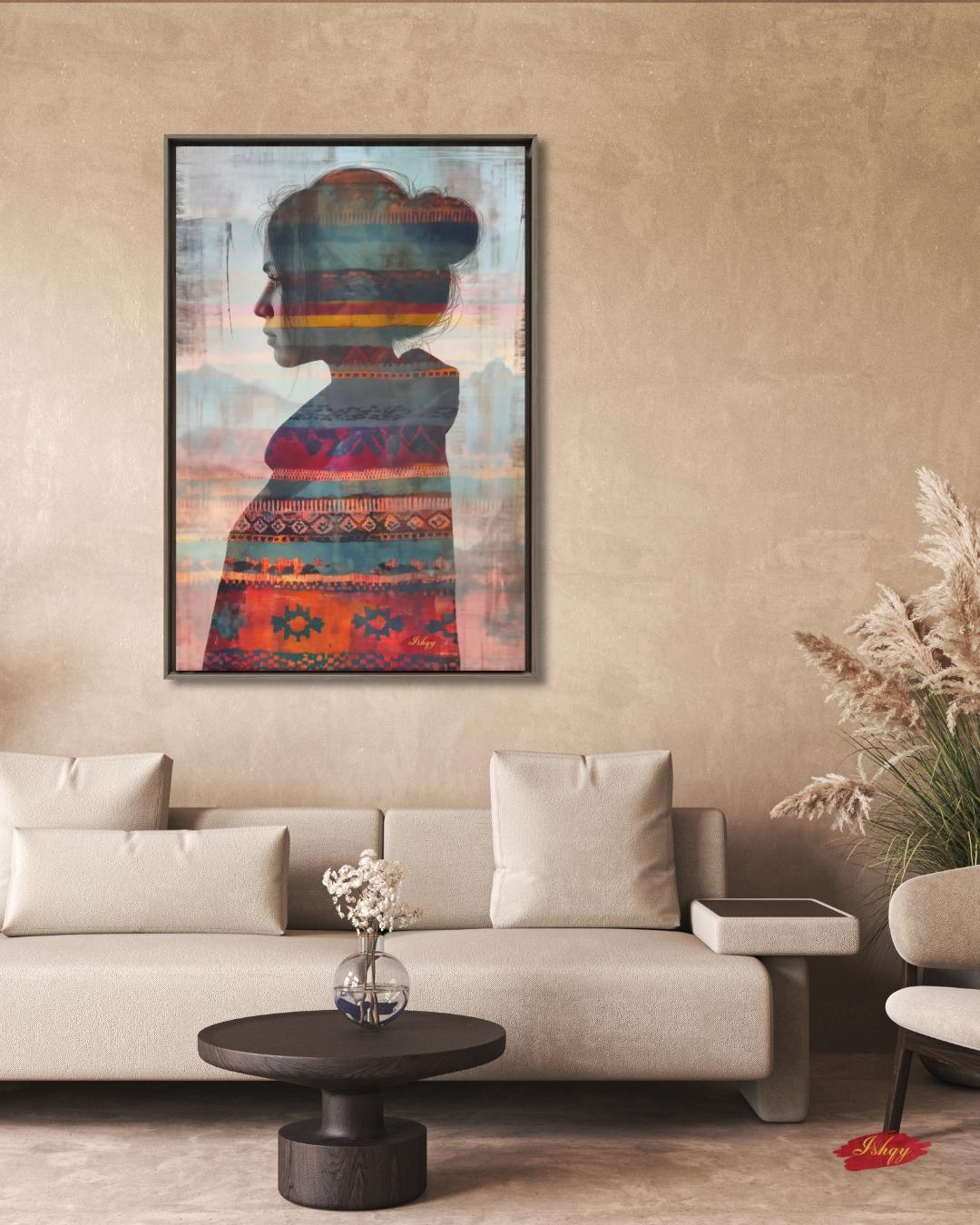 Mapuche Woman Art, Chile Wall Art, Andean Textile Print, Boho Home Decor, Ethnic Canvas Art, Latin American Decor, Silhouette Artwork