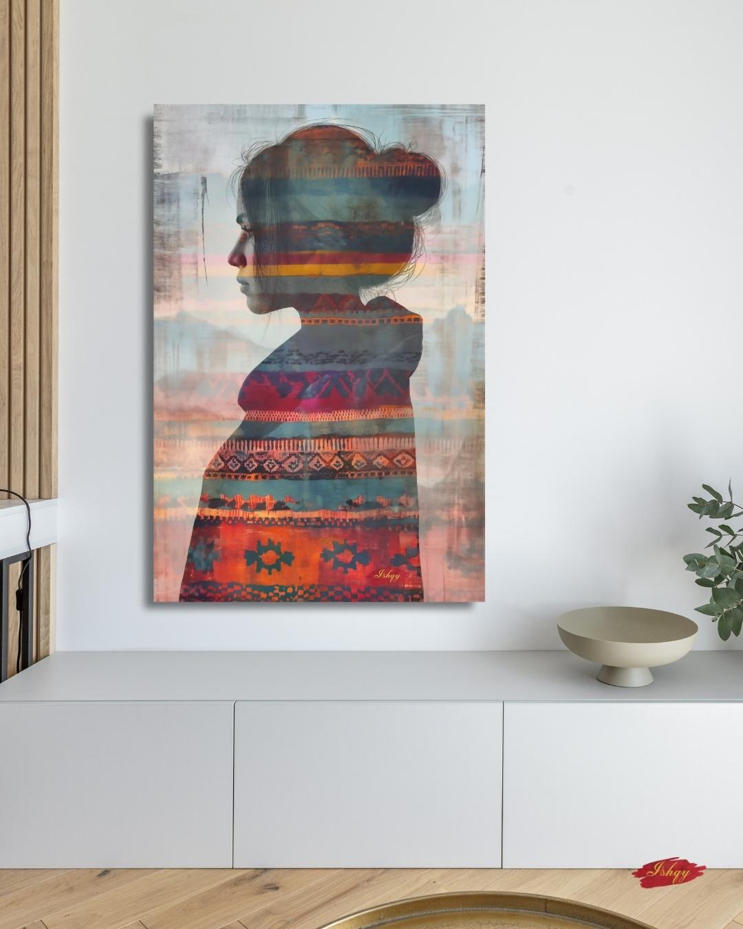 Mapuche Woman Art, Chile Wall Art, Andean Textile Print, Boho Home Decor, Ethnic Canvas Art, Latin American Decor, Silhouette Artwork