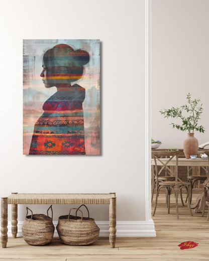 Mapuche Woman Art, Chile Wall Art, Andean Textile Print, Boho Home Decor, Ethnic Canvas Art, Latin American Decor, Silhouette Artwork