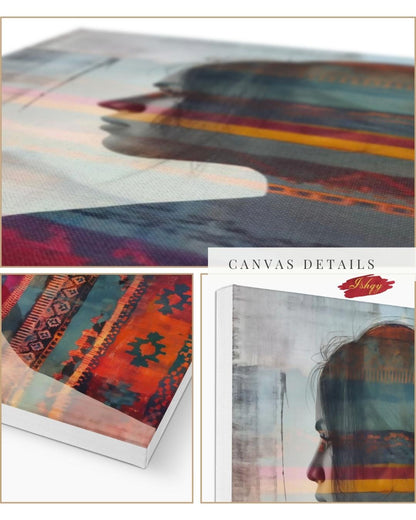 Mapuche Woman Art, Chile Wall Art, Andean Textile Print, Boho Home Decor, Ethnic Canvas Art, Latin American Decor, Silhouette Artwork