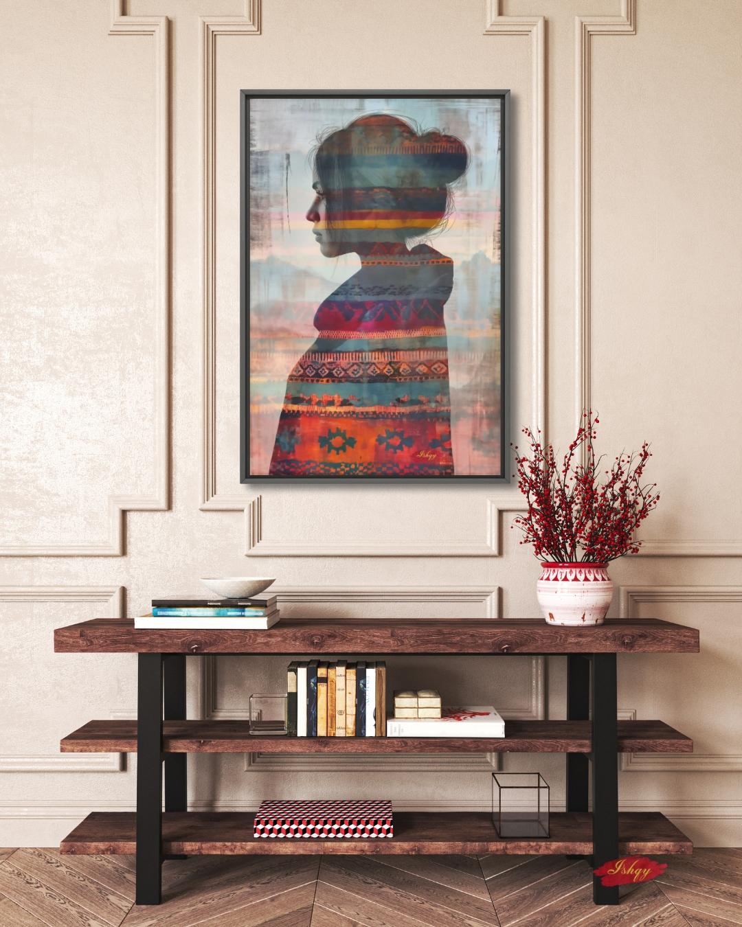 Mapuche Woman Art, Chile Wall Art, Andean Textile Print, Boho Home Decor, Ethnic Canvas Art, Latin American Decor, Silhouette Artwork