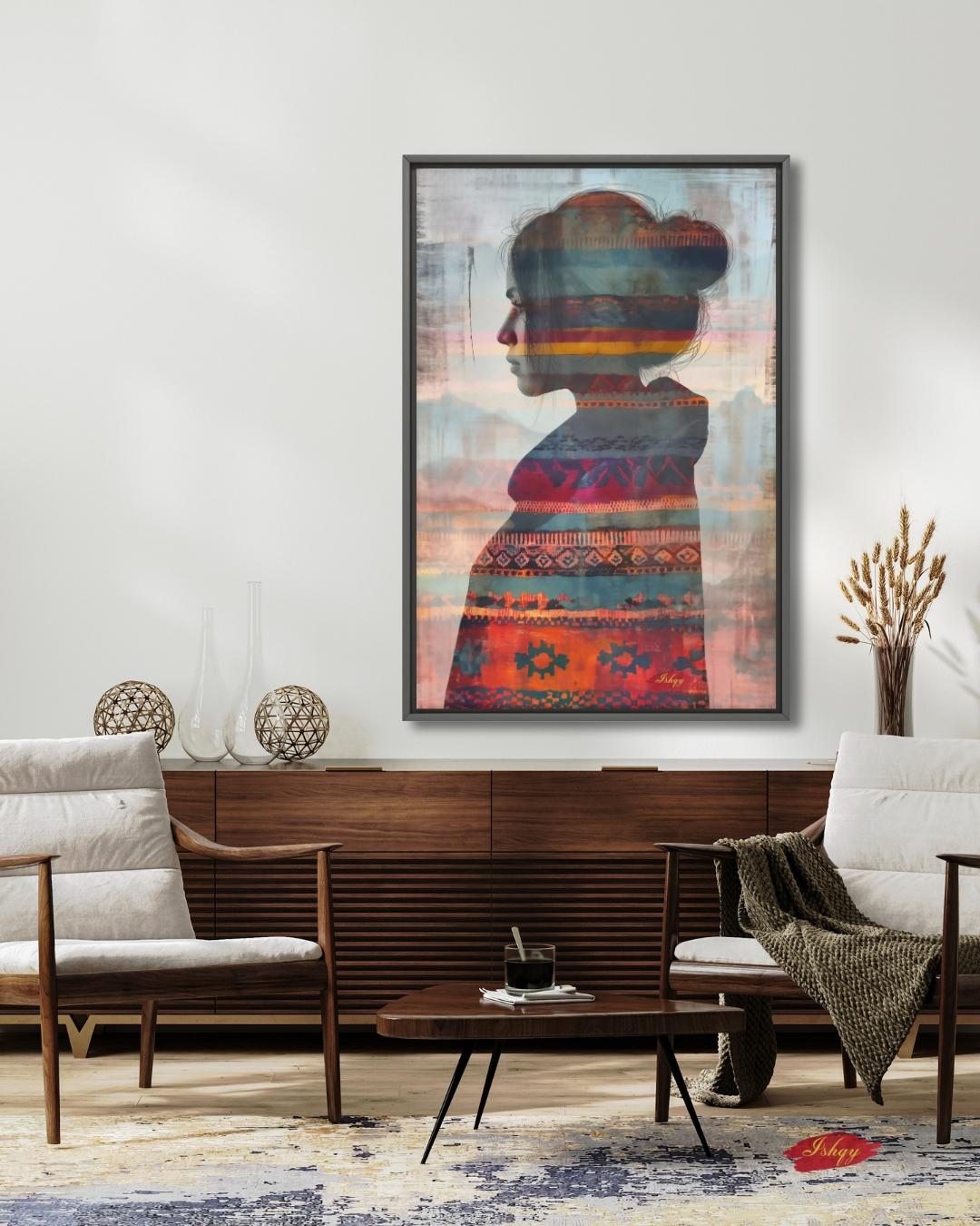 Mapuche Woman Art, Chile Wall Art, Andean Textile Print, Boho Home Decor, Ethnic Canvas Art, Latin American Decor, Silhouette Artwork