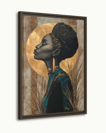 African Woman Gold Halo Wall Art, Black Queen Line Drawing, Tribal Elegance Canvas Print, Afrocentric Luxury Home Decor