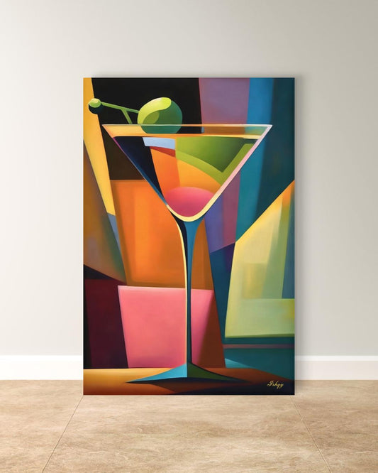 Cocktail Wall Art Martini Glass Painting, Colorful Abstract Bar Decor, Modern Kitchen Art Print, Vibrant Drink Canvas for Home Bar Lounge