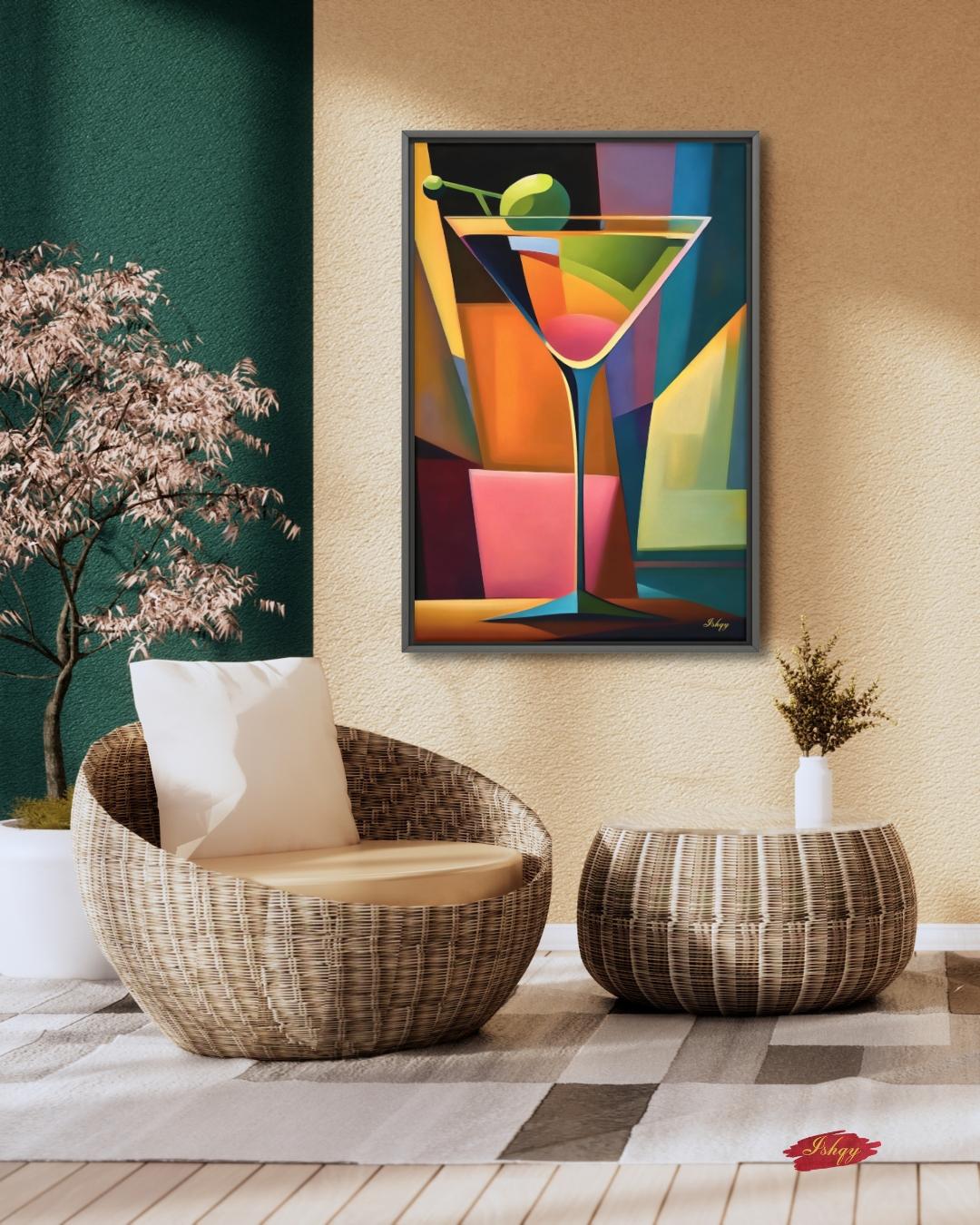 Cocktail Wall Art Martini Glass Painting, Colorful Abstract Bar Decor, Modern Kitchen Art Print, Vibrant Drink Canvas for Home Bar Lounge