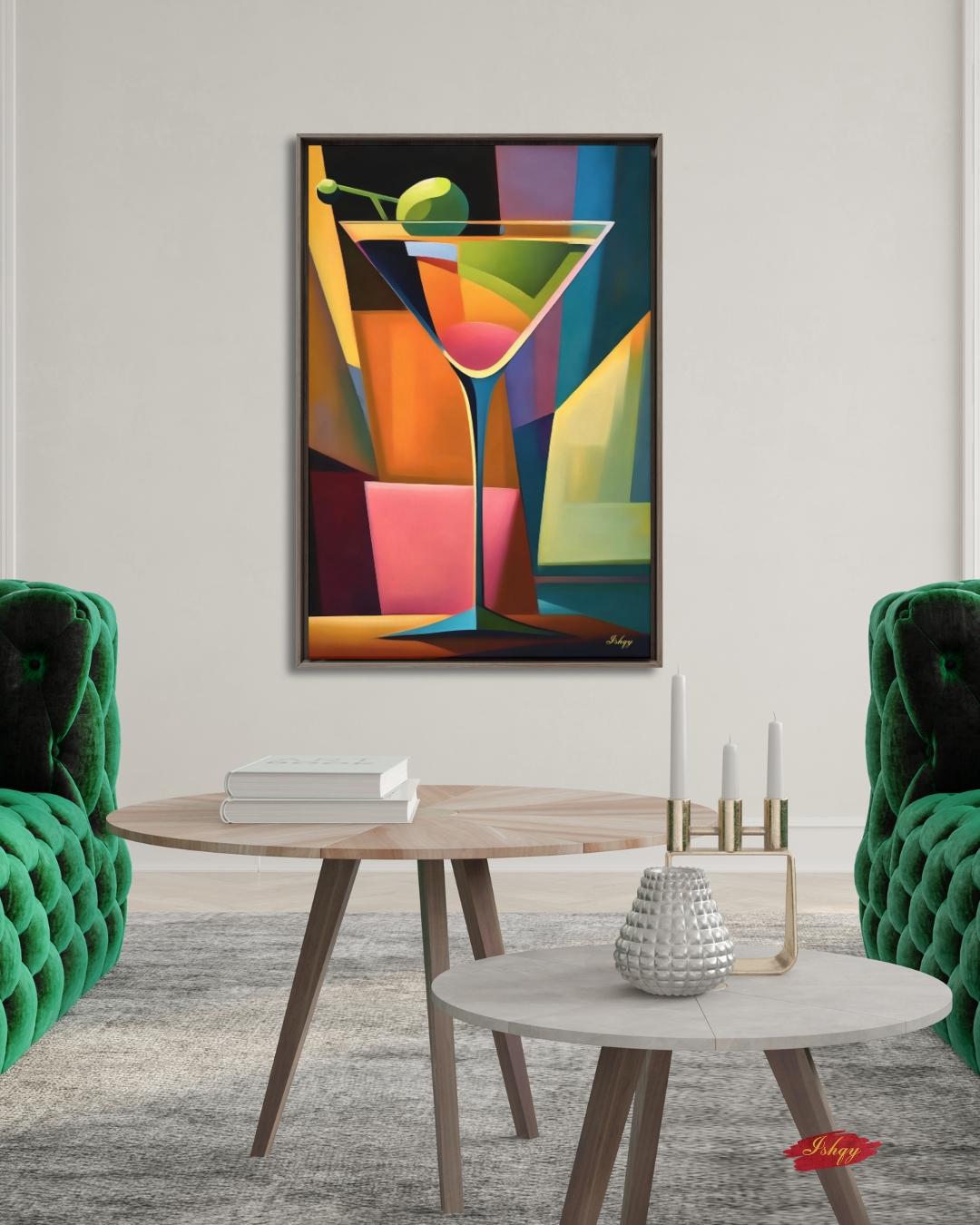 Cocktail Wall Art Martini Glass Painting, Colorful Abstract Bar Decor, Modern Kitchen Art Print, Vibrant Drink Canvas for Home Bar Lounge