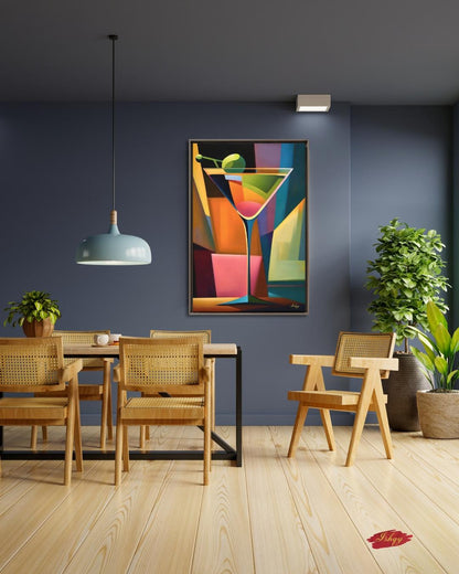 Cocktail Wall Art Martini Glass Painting, Colorful Abstract Bar Decor, Modern Kitchen Art Print, Vibrant Drink Canvas for Home Bar Lounge