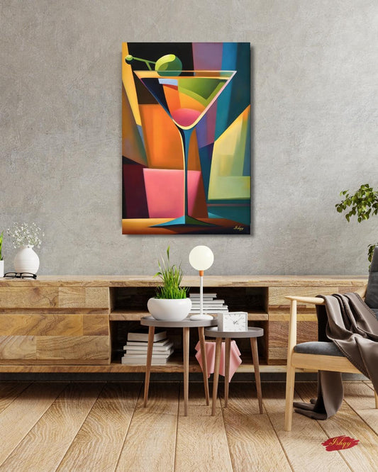 Cocktail Wall Art Martini Glass Painting, Colorful Abstract Bar Decor, Modern Kitchen Art Print, Vibrant Drink Canvas for Home Bar Lounge