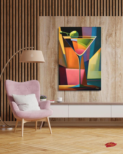 Cocktail Wall Art Martini Glass Painting, Colorful Abstract Bar Decor, Modern Kitchen Art Print, Vibrant Drink Canvas for Home Bar Lounge