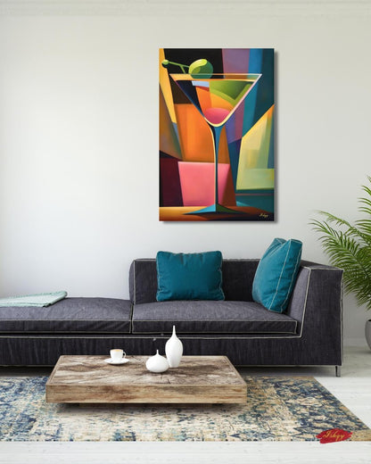 Cocktail Wall Art Martini Glass Painting, Colorful Abstract Bar Decor, Modern Kitchen Art Print, Vibrant Drink Canvas for Home Bar Lounge
