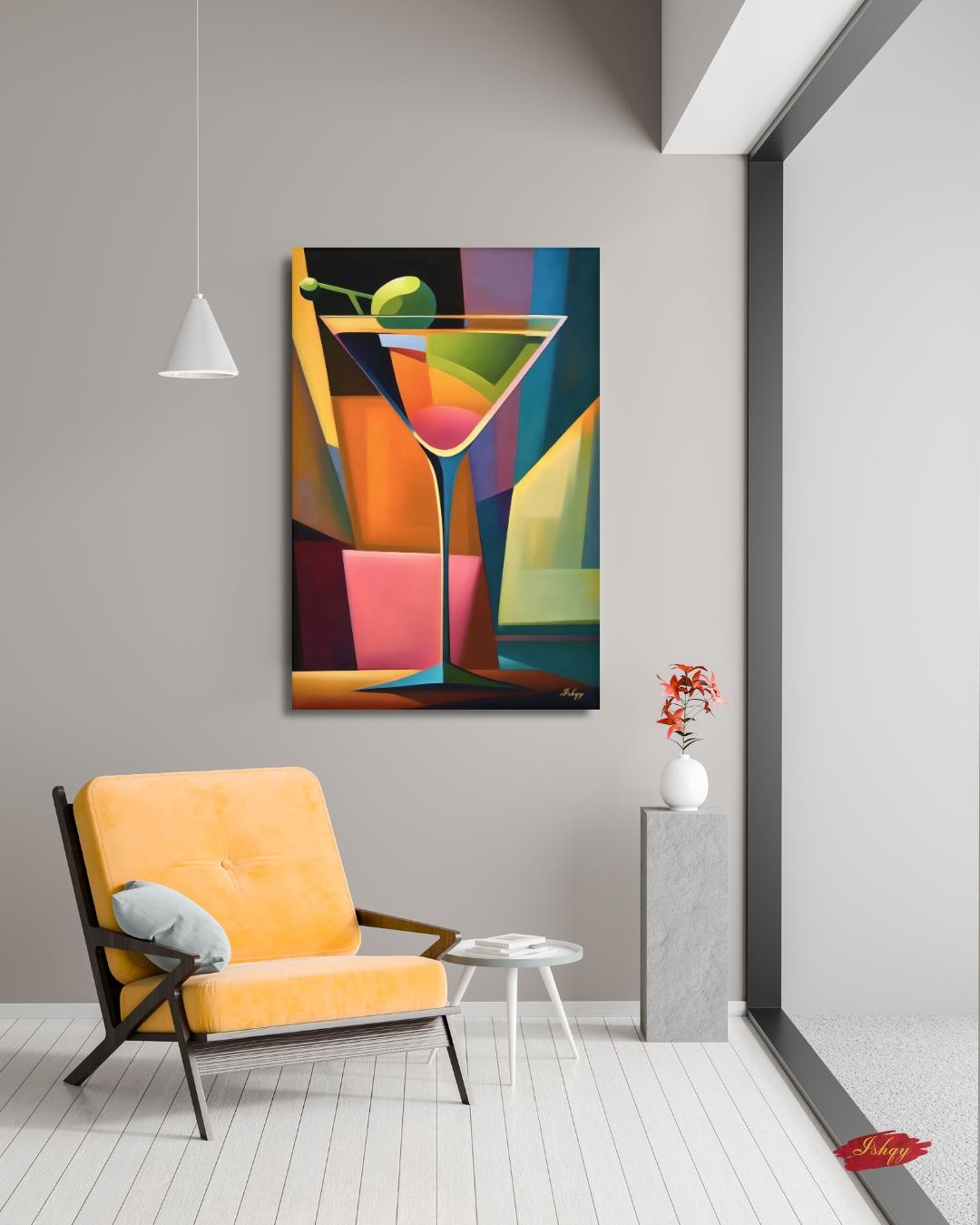 Cocktail Wall Art Martini Glass Painting, Colorful Abstract Bar Decor, Modern Kitchen Art Print, Vibrant Drink Canvas for Home Bar Lounge