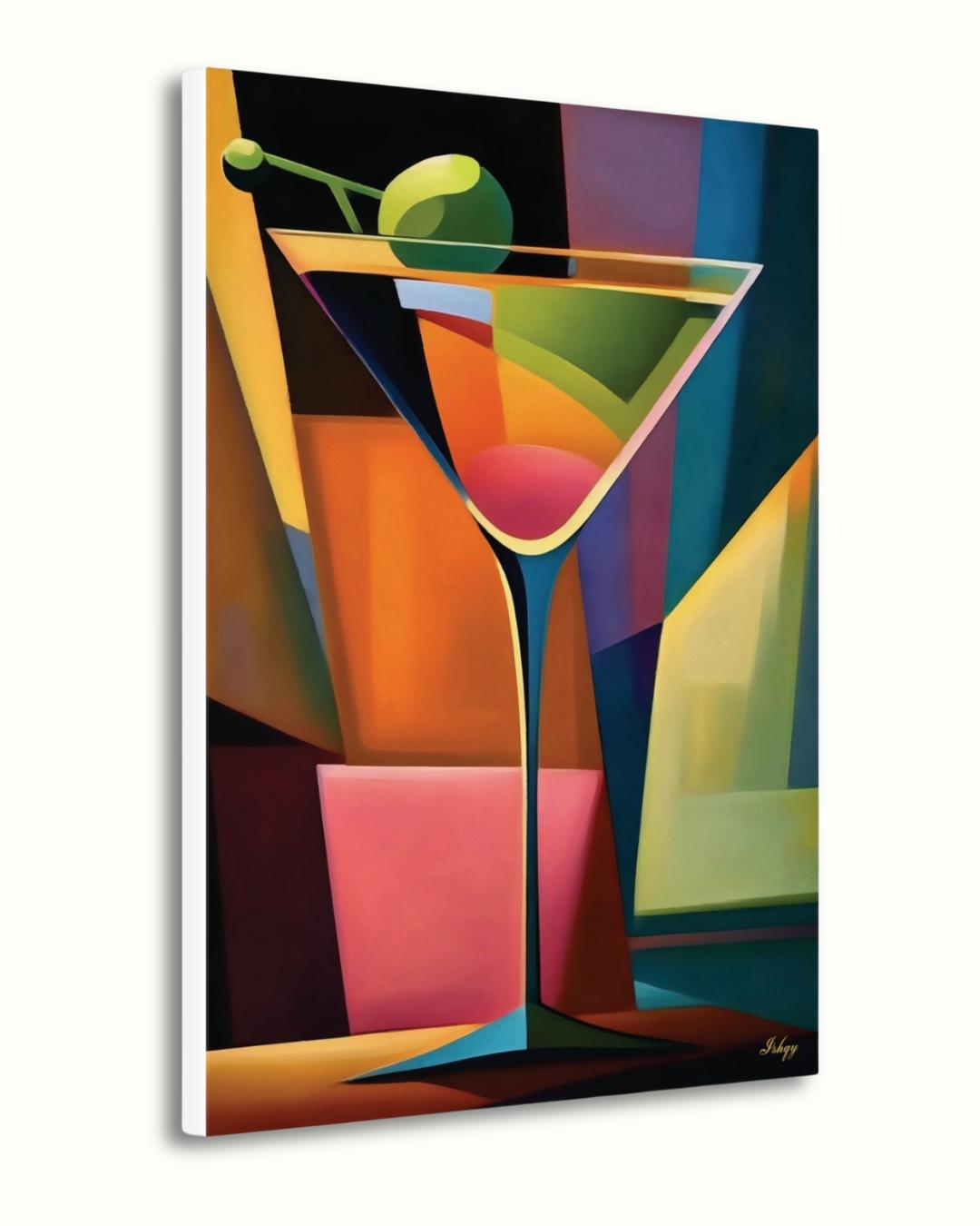 Cocktail Wall Art Martini Glass Painting, Colorful Abstract Bar Decor, Modern Kitchen Art Print, Vibrant Drink Canvas for Home Bar Lounge