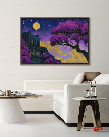 Oversized New Orleans Canvas Wall Art, French Quarter Framed Canvas Print, Extra Large Textured Louisiana Night Painting, Above Bed Decor