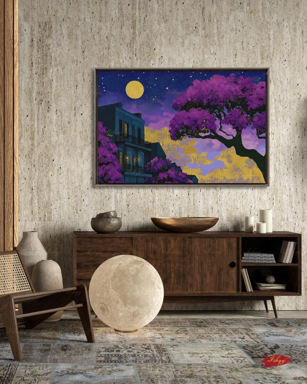 Oversized New Orleans Canvas Wall Art, French Quarter Framed Canvas Print, Extra Large Textured Louisiana Night Painting, Above Bed Decor