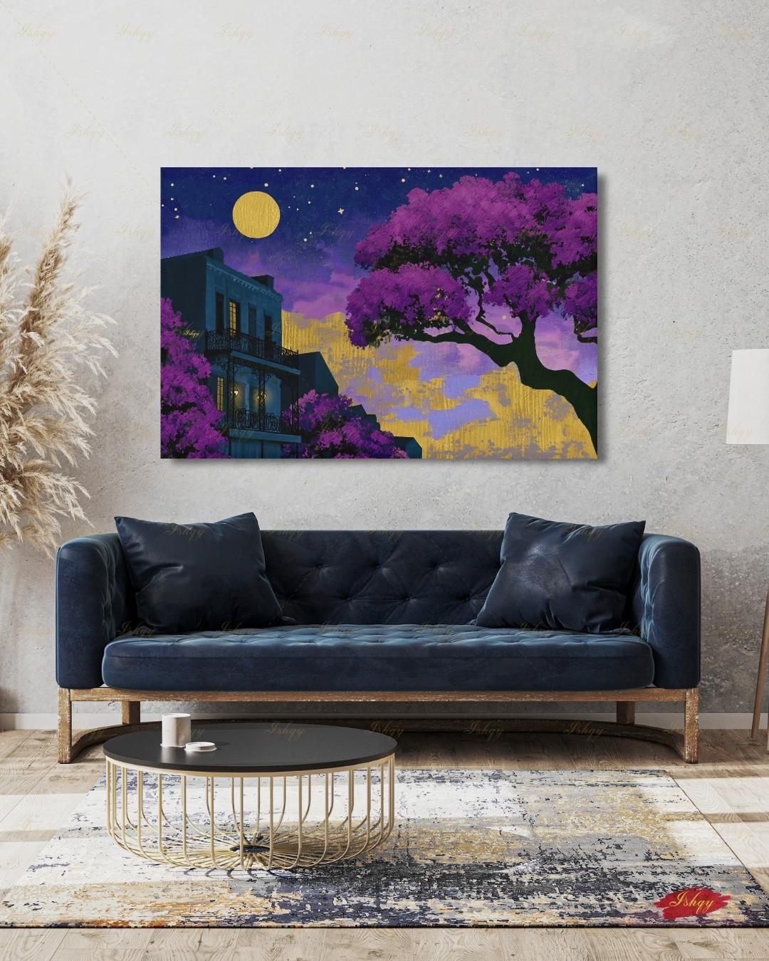 Oversized New Orleans Canvas Wall Art, French Quarter Framed Canvas Print, Extra Large Textured Louisiana Night Painting, Above Bed Decor