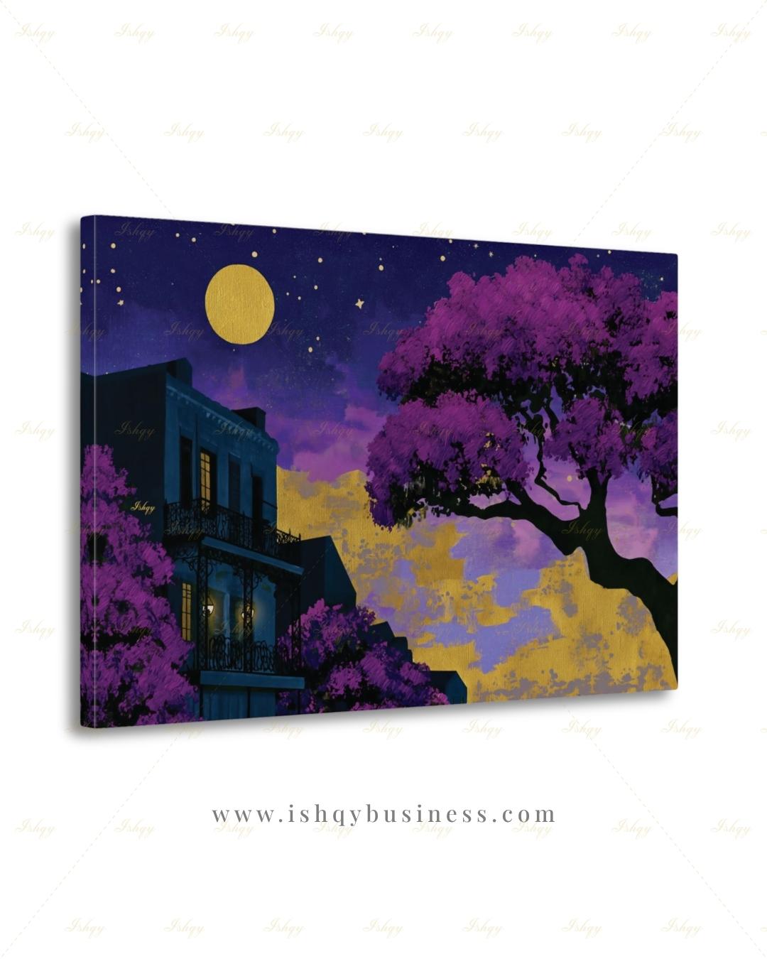 Oversized New Orleans Canvas Wall Art, French Quarter Framed Canvas Print, Extra Large Textured Louisiana Night Painting, Above Bed Decor