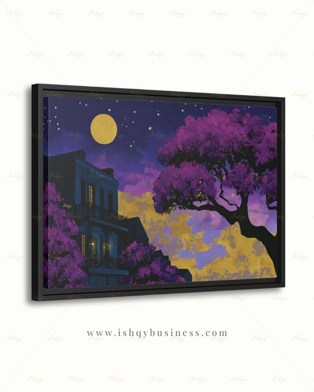 Oversized New Orleans Canvas Wall Art, French Quarter Framed Canvas Print, Extra Large Textured Louisiana Night Painting, Above Bed Decor