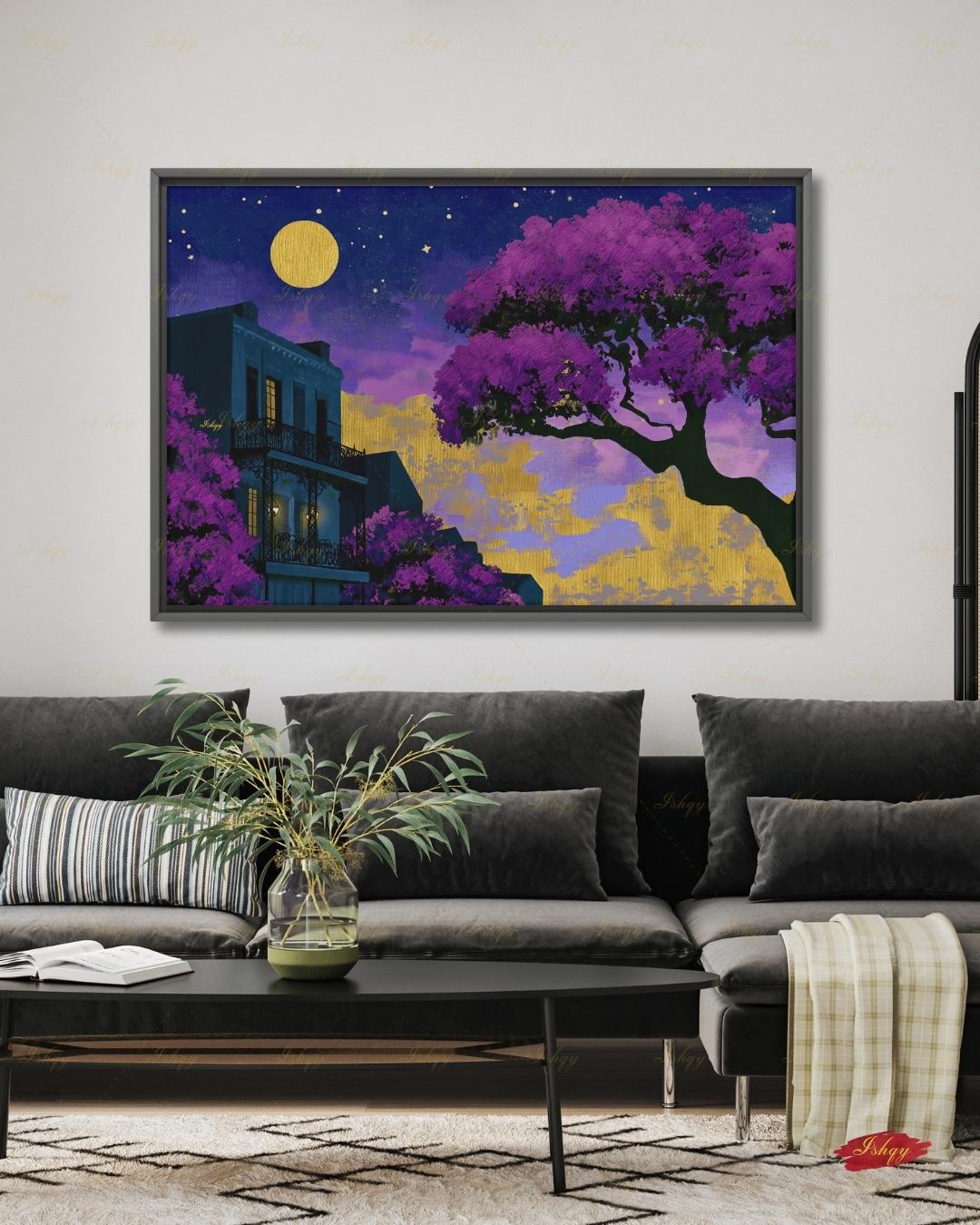 Oversized New Orleans Canvas Wall Art, French Quarter Framed Canvas Print, Extra Large Textured Louisiana Night Painting, Above Bed Decor