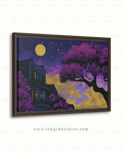Oversized New Orleans Canvas Wall Art, French Quarter Framed Canvas Print, Extra Large Textured Louisiana Night Painting, Above Bed Decor